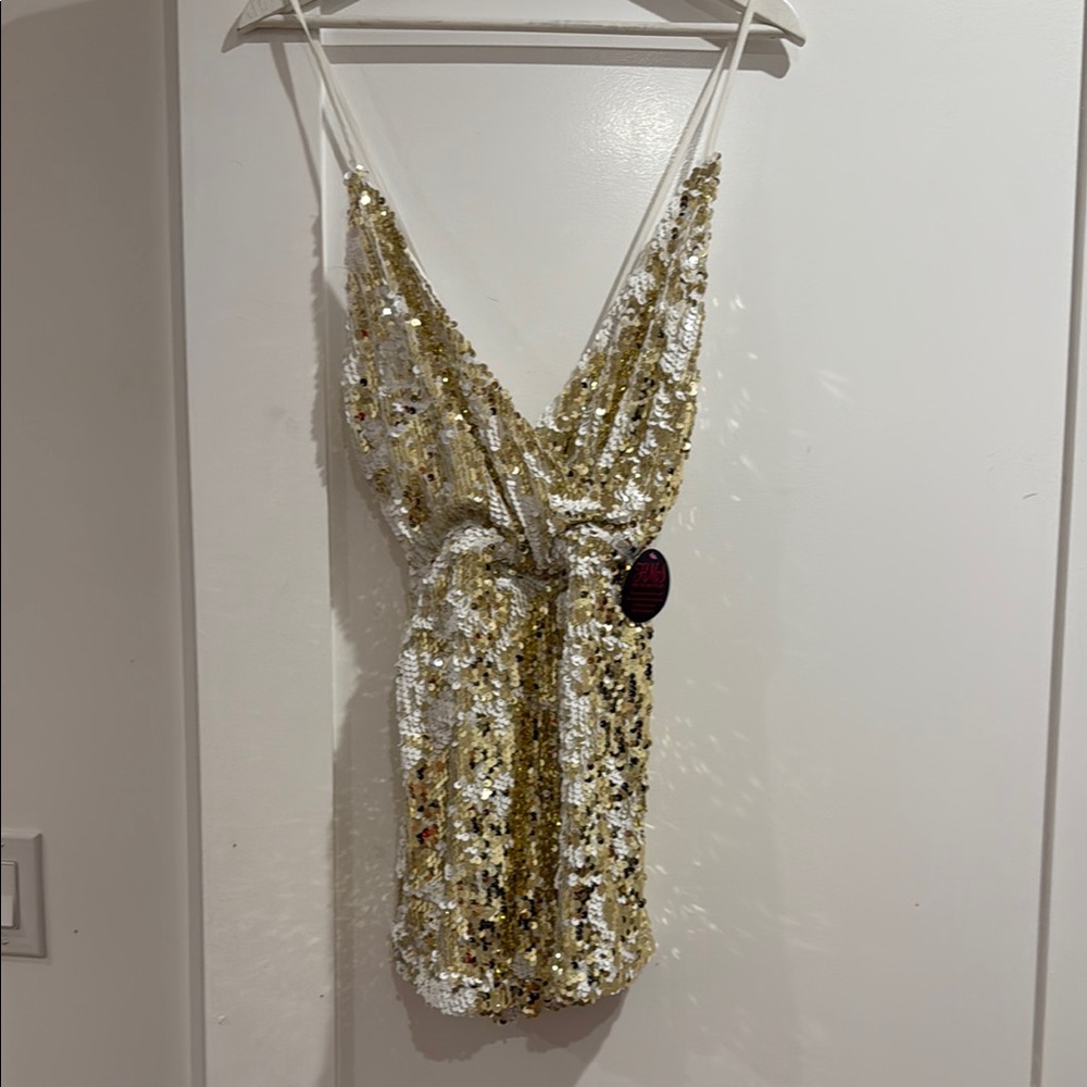 Hot Miami Styles Gold and White Sequin Romper